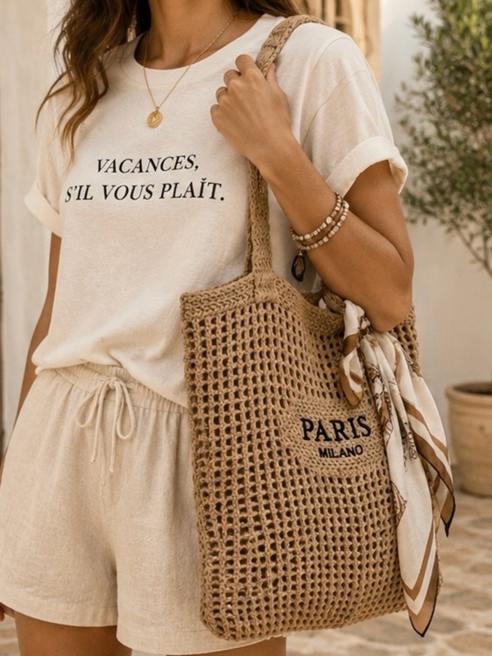 Paris Milano Woven Tote Bag in Tan NWT - Picture 1 of 9